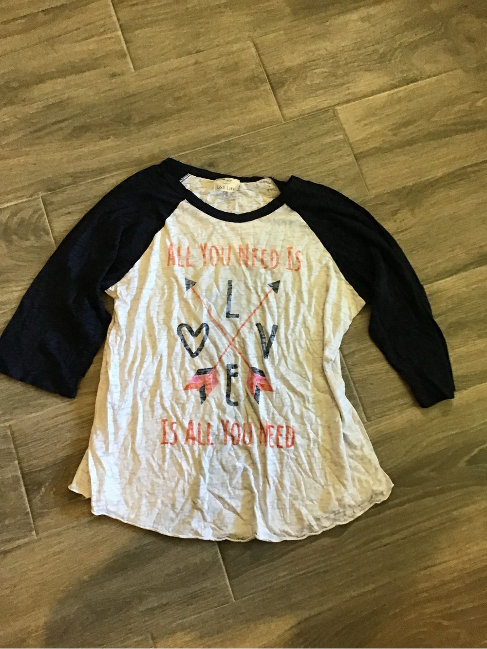 Graphic Raglan Long Sleeve Tee - White Body with Navy Sleeves